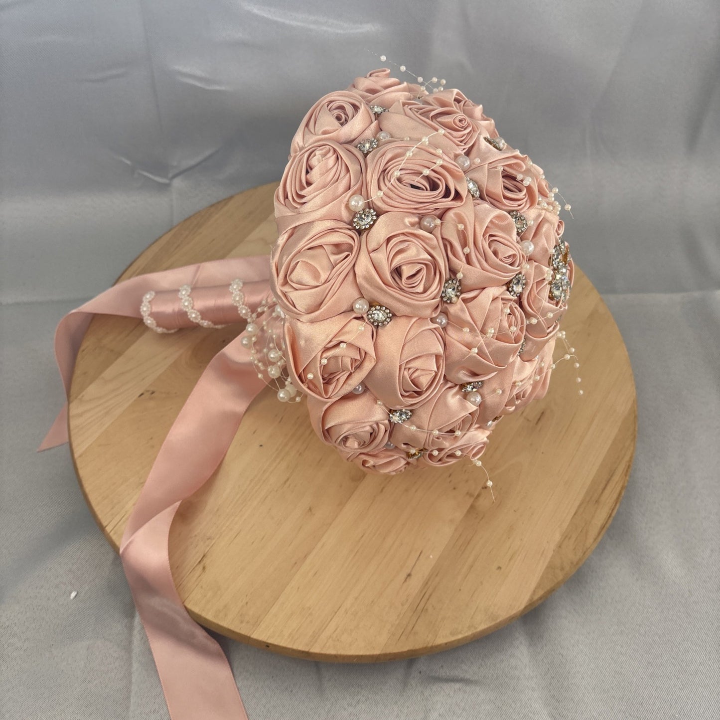 Versatile 8.7" Peach Pink Brooch Bouquet for Weddings & Special Occasions