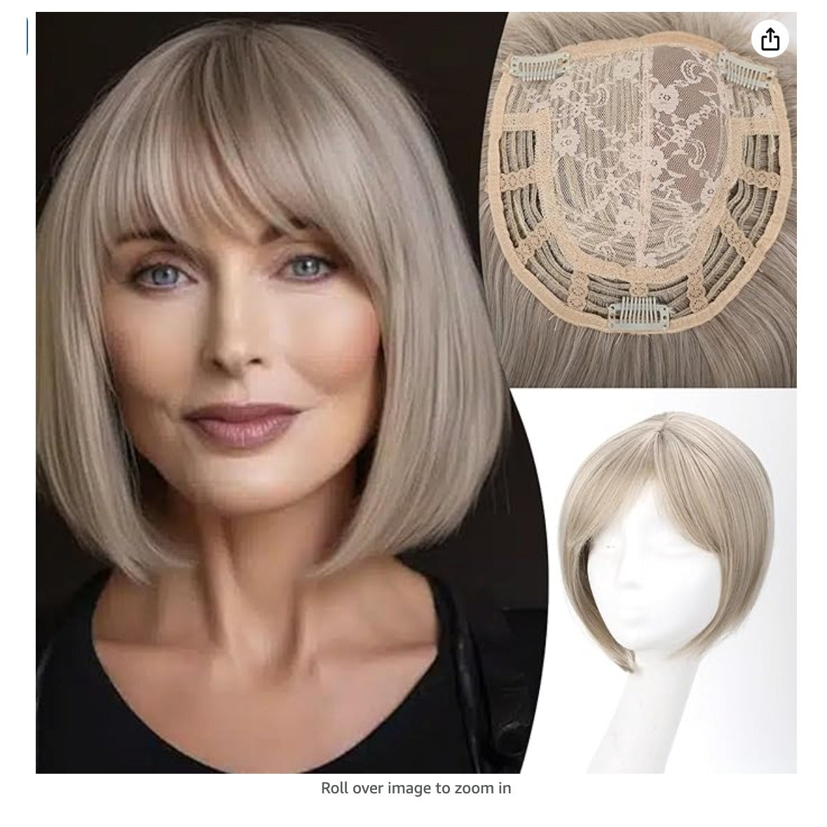 Hair Toppers for Women with Bangs Short Bob Synthetic Hair Pieces for Thinning H