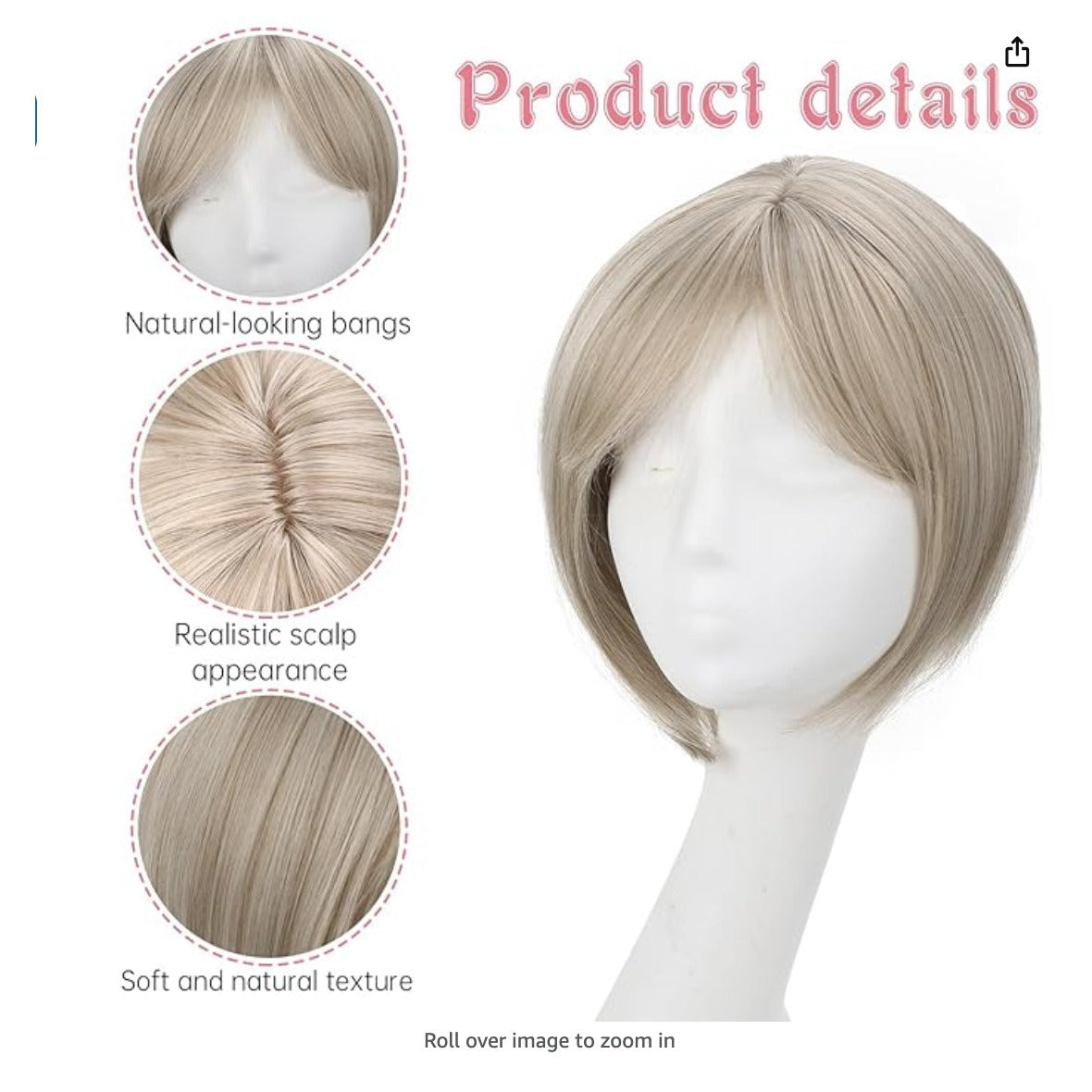 Hair Toppers for Women with Bangs Short Bob Synthetic Hair Pieces for Thinning H