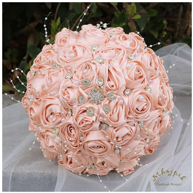 Versatile 8.7" Peach Pink Brooch Bouquet for Weddings & Special Occasions