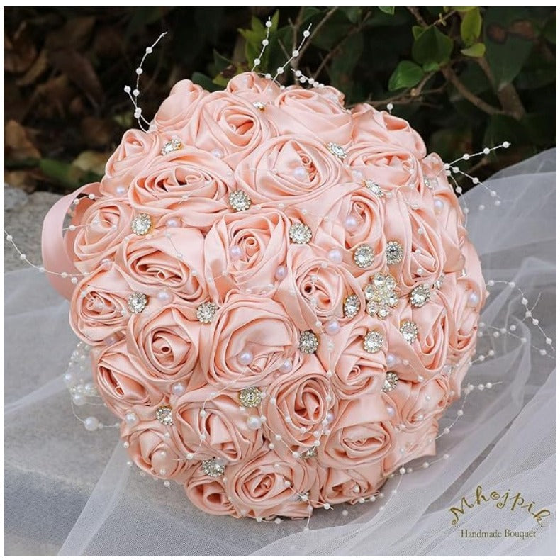 Versatile 8.7" Peach Pink Brooch Bouquet for Weddings & Special Occasions