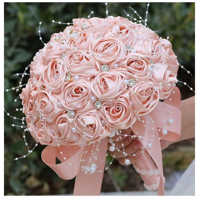 Versatile 8.7" Peach Pink Brooch Bouquet for Weddings & Special Occasions