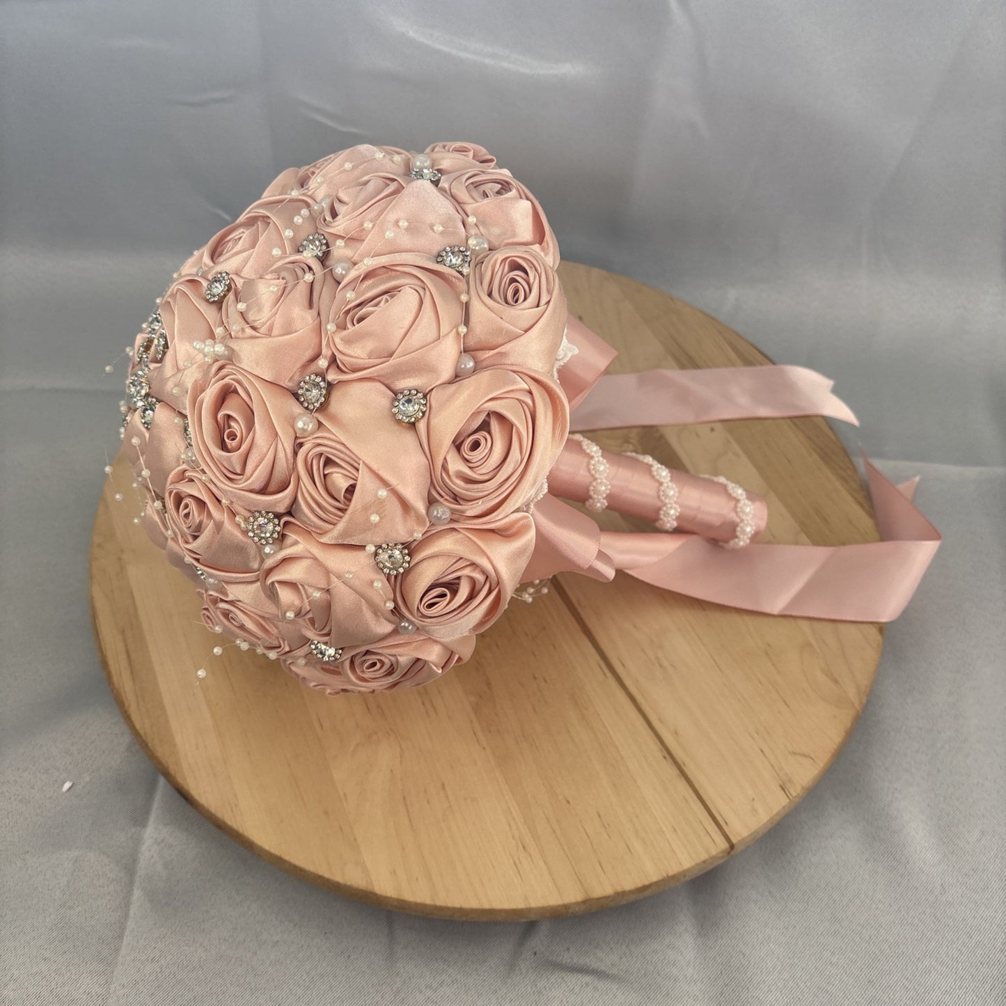 Versatile 8.7" Peach Pink Brooch Bouquet for Weddings & Special Occasions