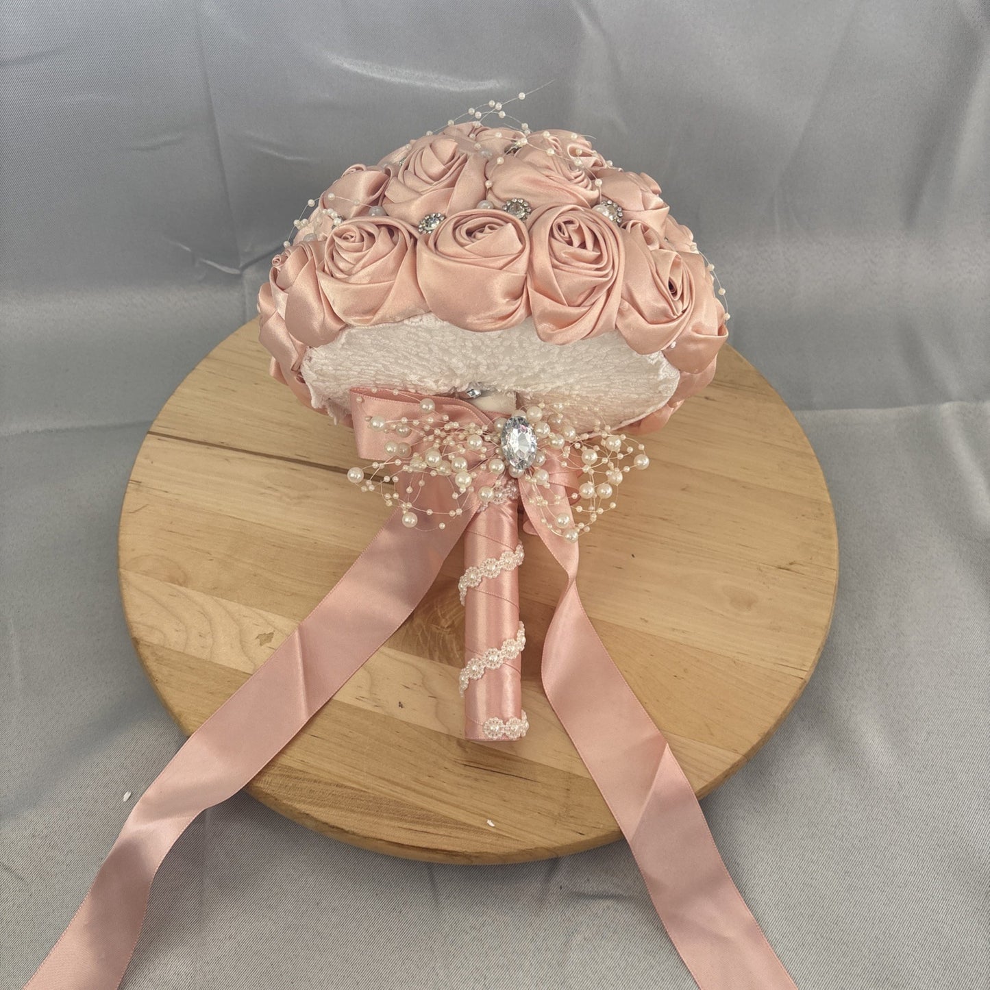 Versatile 8.7" Peach Pink Brooch Bouquet for Weddings & Special Occasions