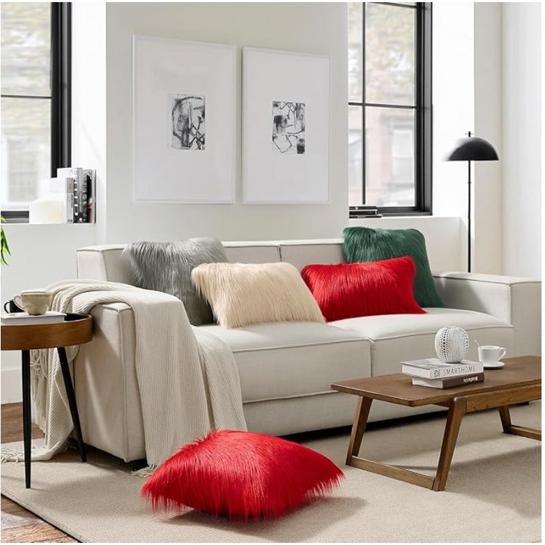 Pack of 2 Faux Fur Throw Pillow Covers Cushion Covers Luxury Soft 20x20in