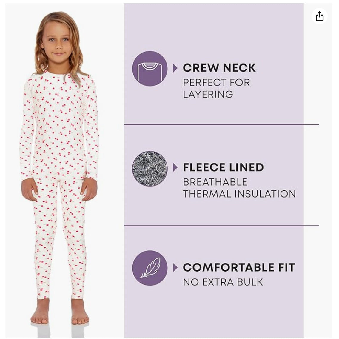 Rocky Thermal Underwear for Kids, Girls Thermals Top and Bottom Set, Long Johns