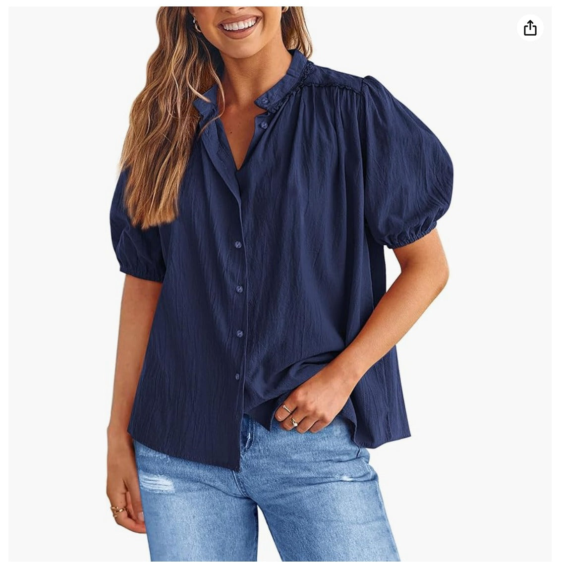 PrettyGarden women's summer button down shirt blue- Vintage looking, Hippie-chic