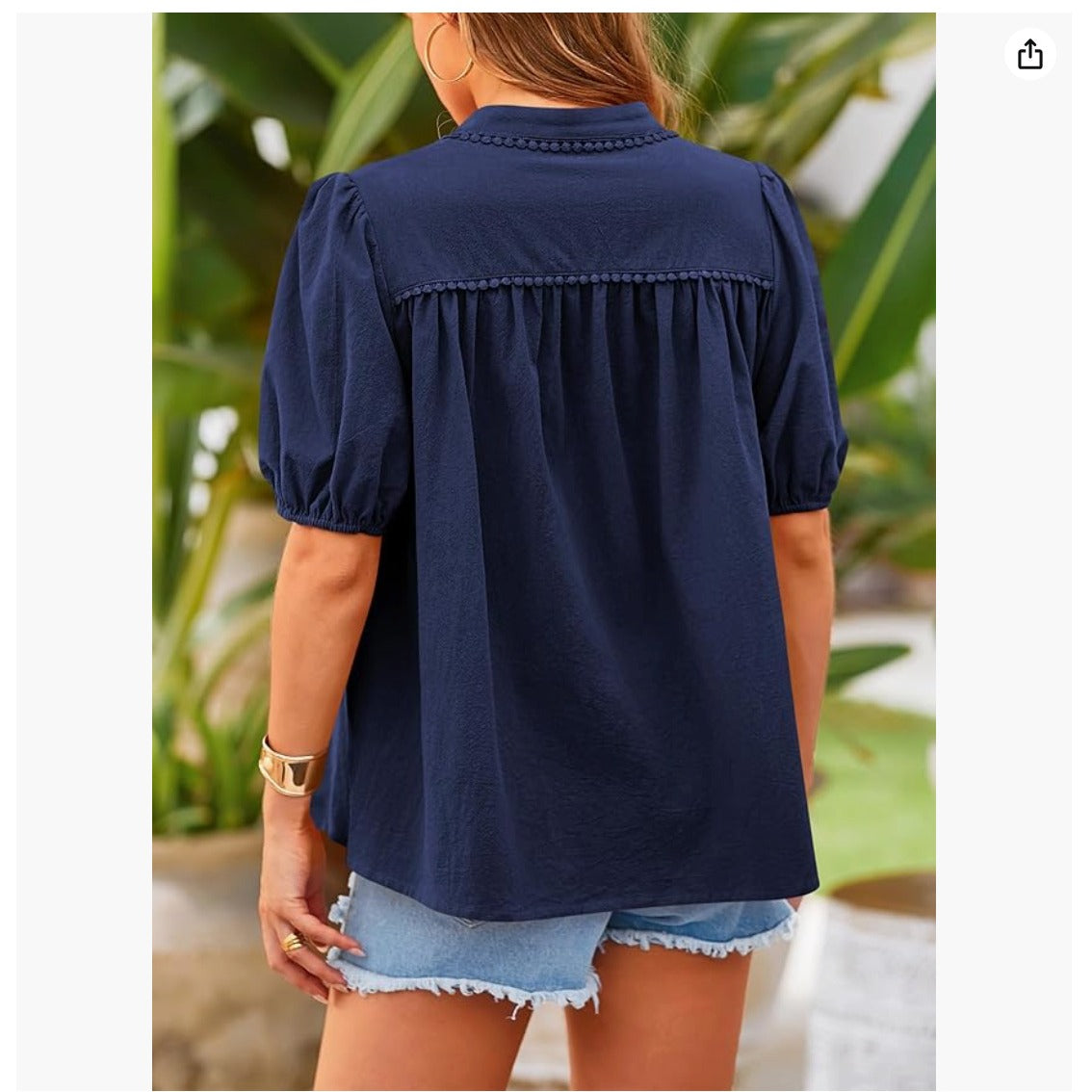 PrettyGarden women's summer button down shirt blue- Vintage looking, Hippie-chic