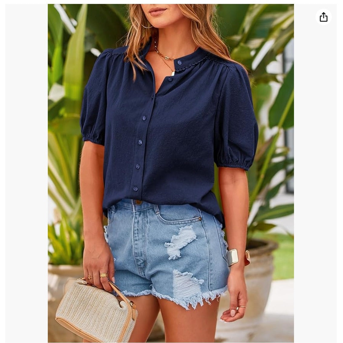 PrettyGarden women's summer button down shirt blue- Vintage looking, Hippie-chic