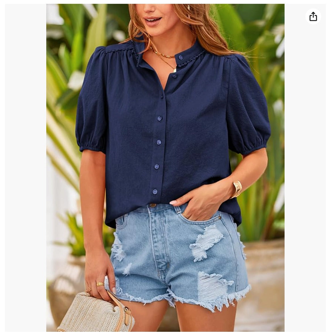 PrettyGarden women's summer button down shirt blue- Vintage looking, Hippie-chic