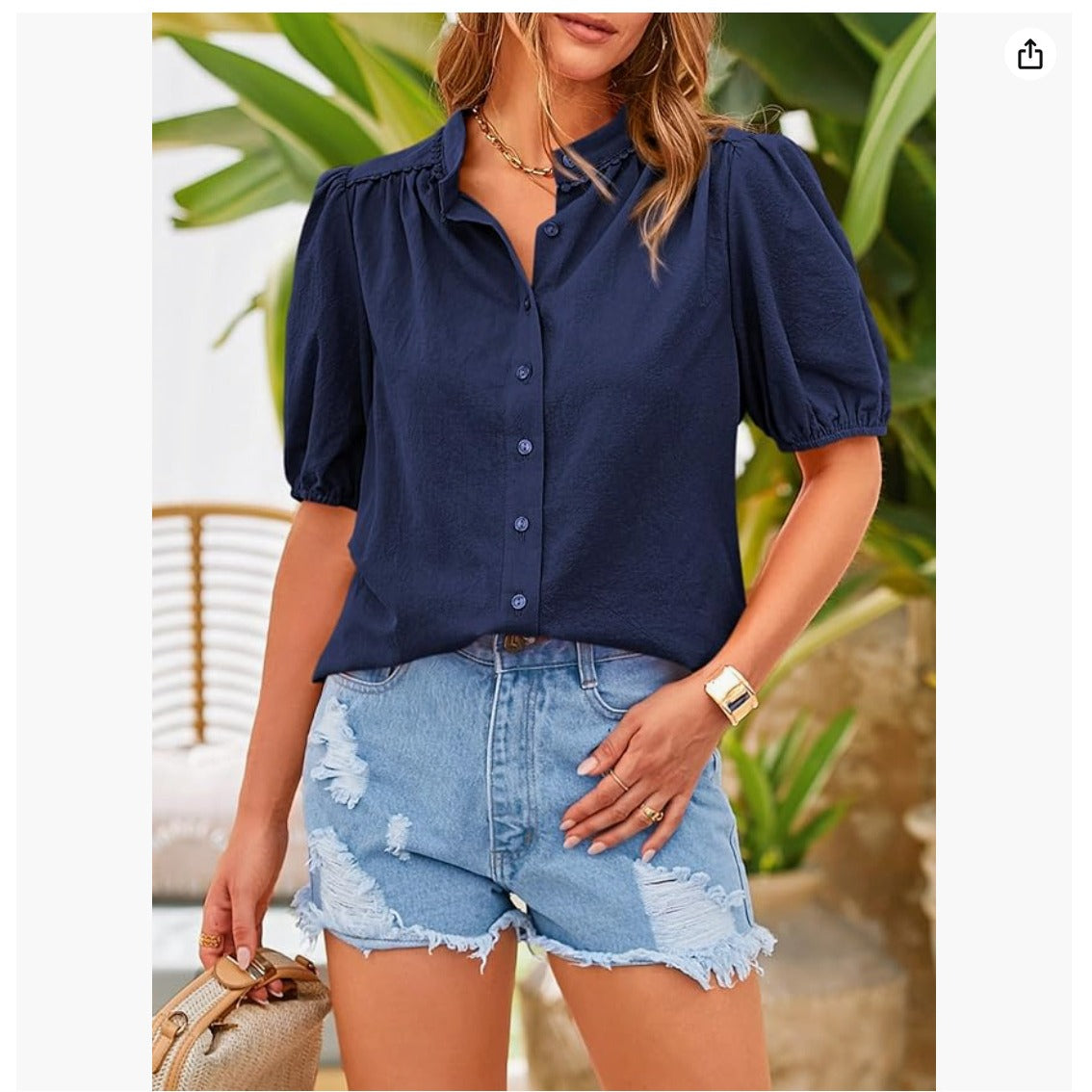 PrettyGarden women's summer button down shirt blue- Vintage looking, Hippie-chic
