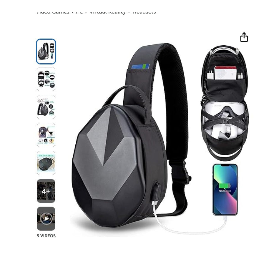 Black Sling Backpack For Meta Quest 3 2 Carrying Case Multi-function Fashion