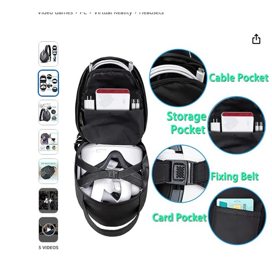 Black Sling Backpack For Meta Quest 3 2 Carrying Case Multi-function Fashion