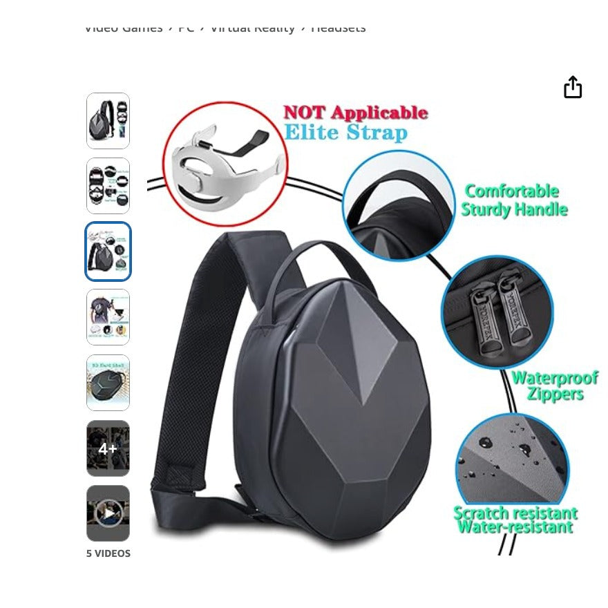 Black Sling Backpack For Meta Quest 3 2 Carrying Case Multi-function Fashion