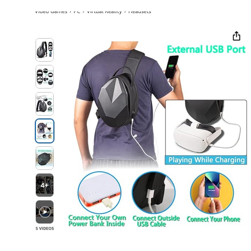 Black Sling Backpack For Meta Quest 3 2 Carrying Case Multi-function Fashion